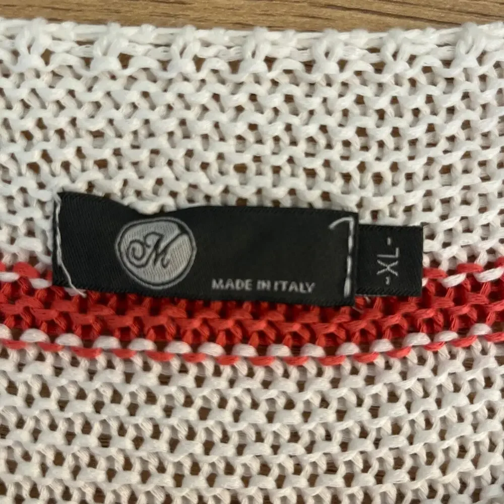 M Made in Italy Open Knit Striped Elbow Sleeve Lightweight Sweater Size XL Beach - Picture 3 of 6